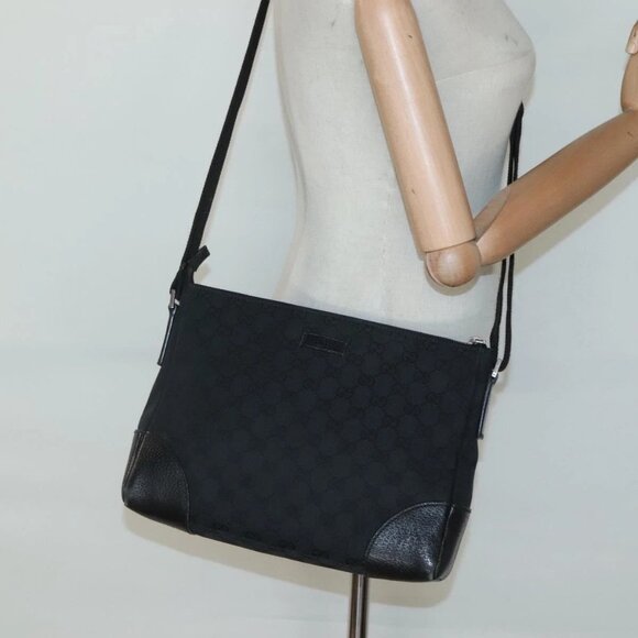 GUCCI GG Canvas Shoulder Bag Black Silver 114273 Auth - Picture 1 of 16